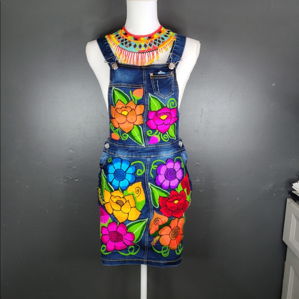 New Handmade Floral Craft Denim Dress